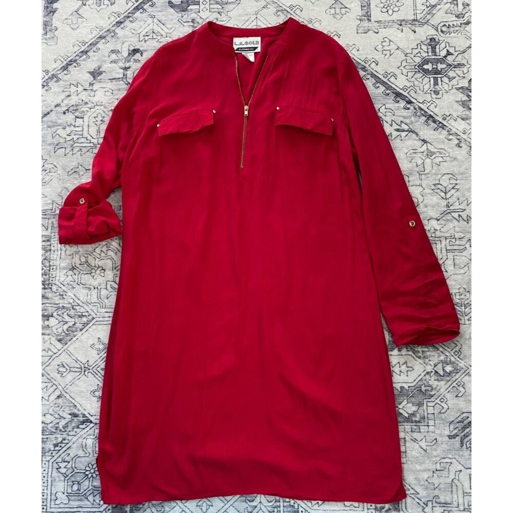 L.A. Gold Red Long-Sleeve Shirt Dress Womens Large Quarter Zip Vintage‎